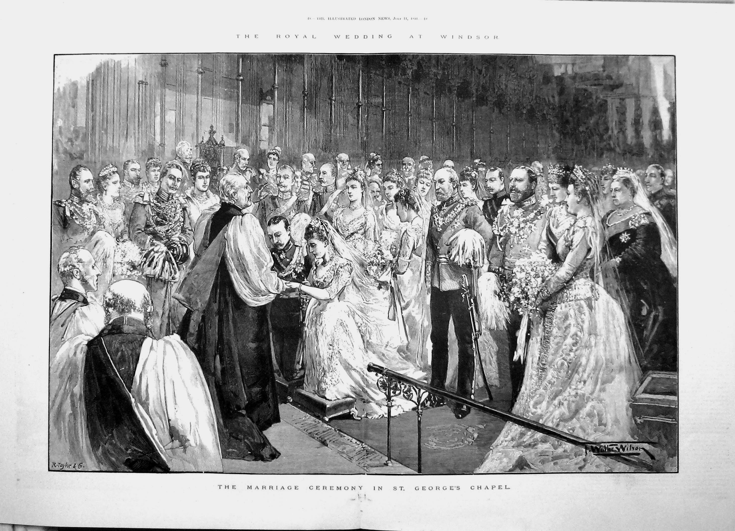 Old Print 1891 Windsor Royal Wedding Marriage Ceremony St.Georges Chapel 0 19th