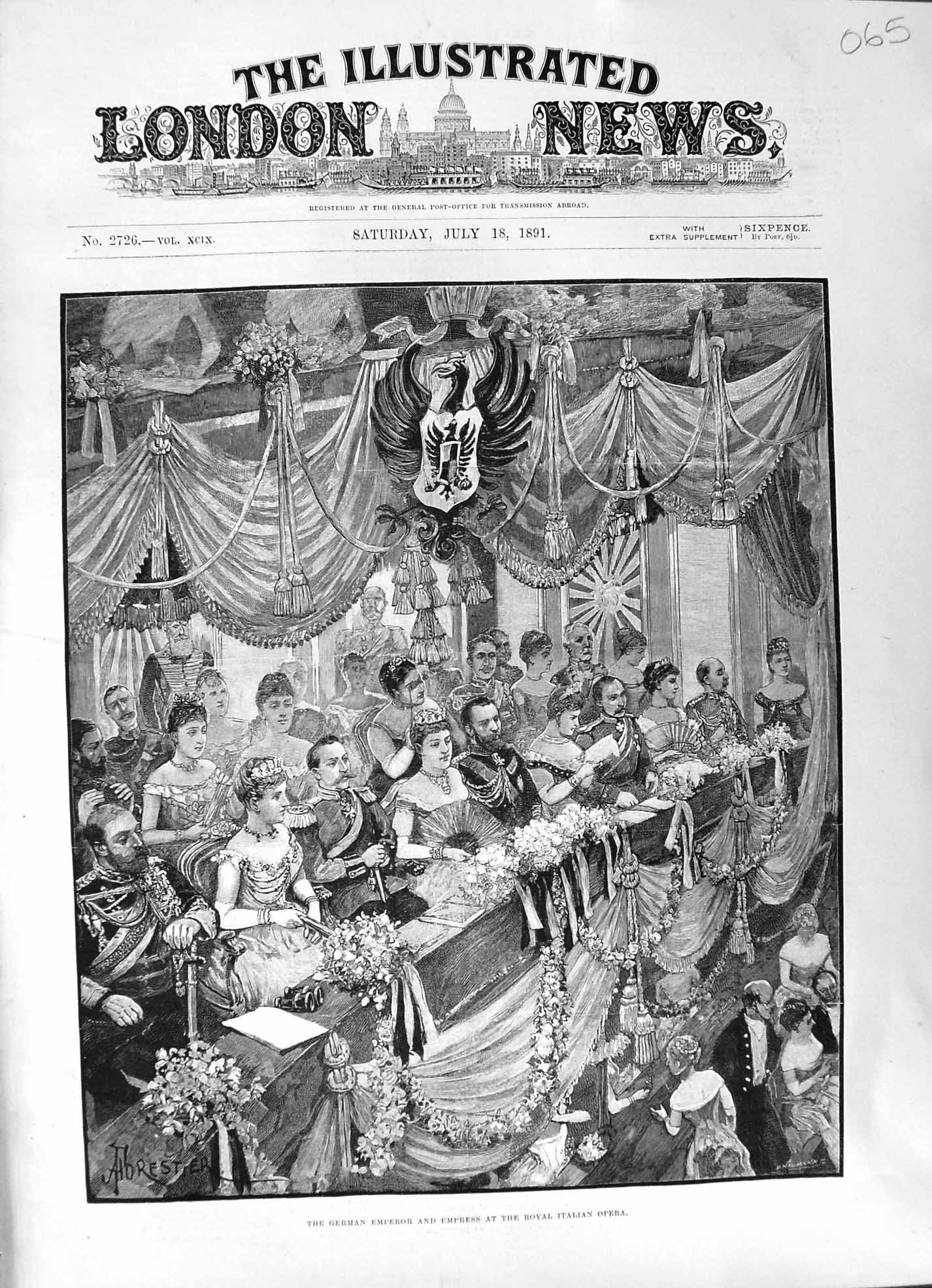 Antique Old Print 1891 German Emperor Empress Royal Italian Opera Forestier