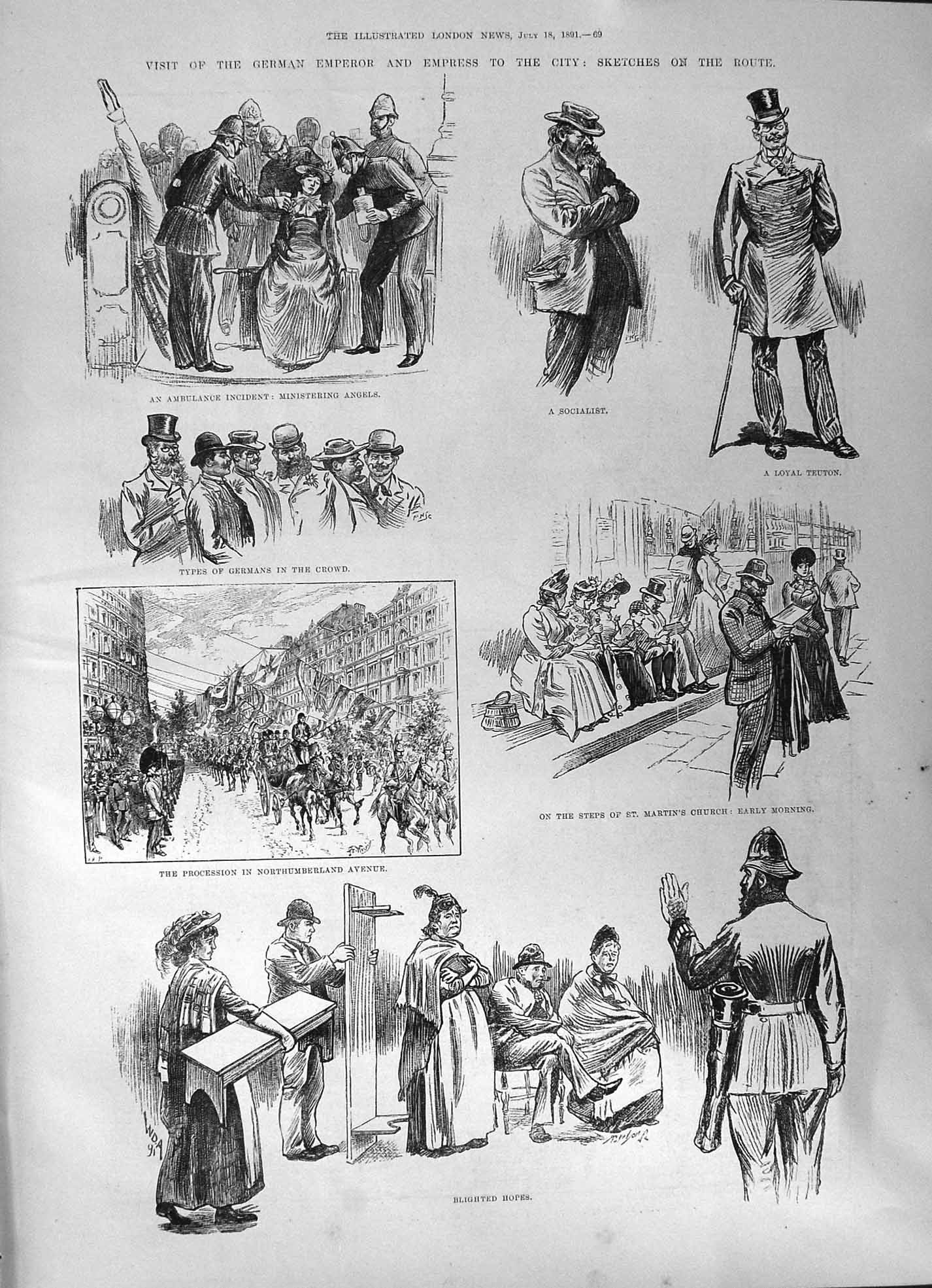 Old 1891 German Emperor Empress Children Visit Route Sketches Felixst Victorian