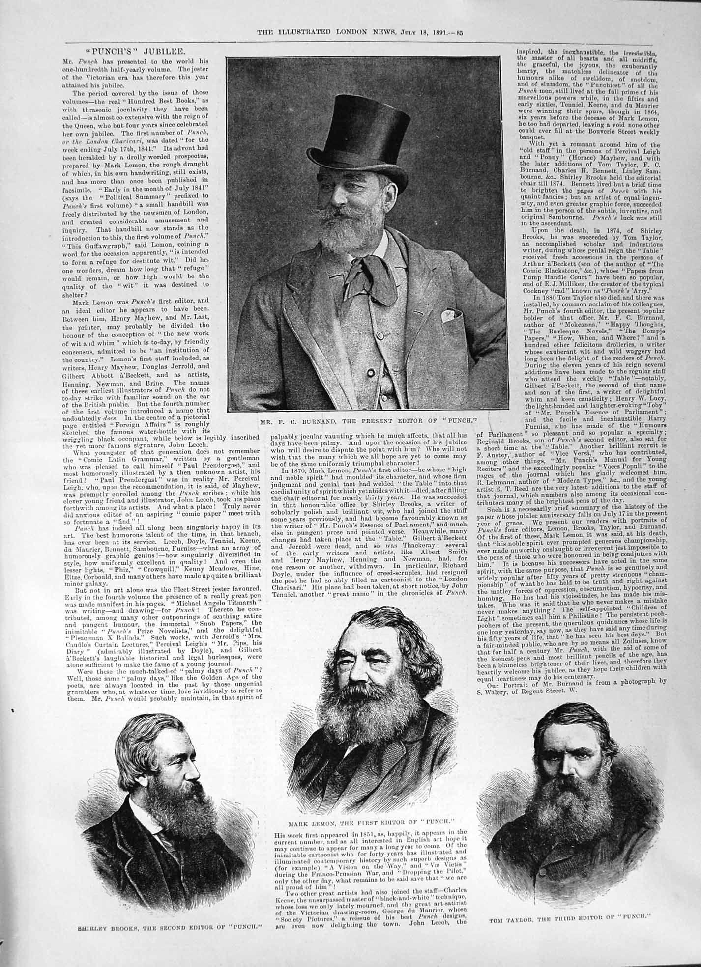 Old Antique Print 1891 Portrait Burnand Editor Punch Jubilee Brooks Lemon 19th