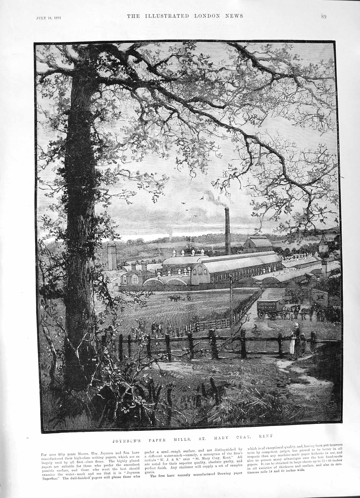 Old 1891 Joynson Paper Mills St. Mary Cray Kent Vinolia Soap Blondeau Victorian