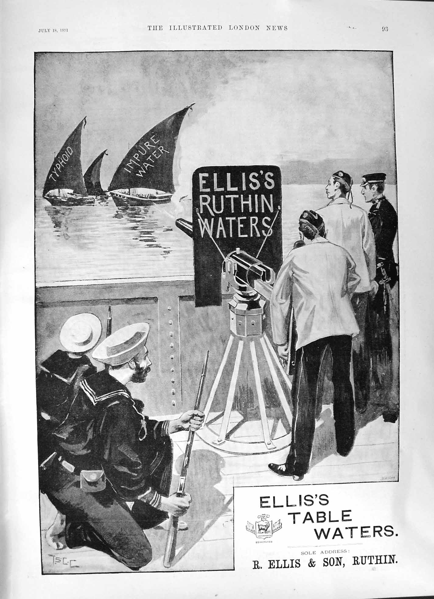 Old 1891 Advertisement Ellis Ruthin Table Waters Navy Boat Sailors Sc Victorian