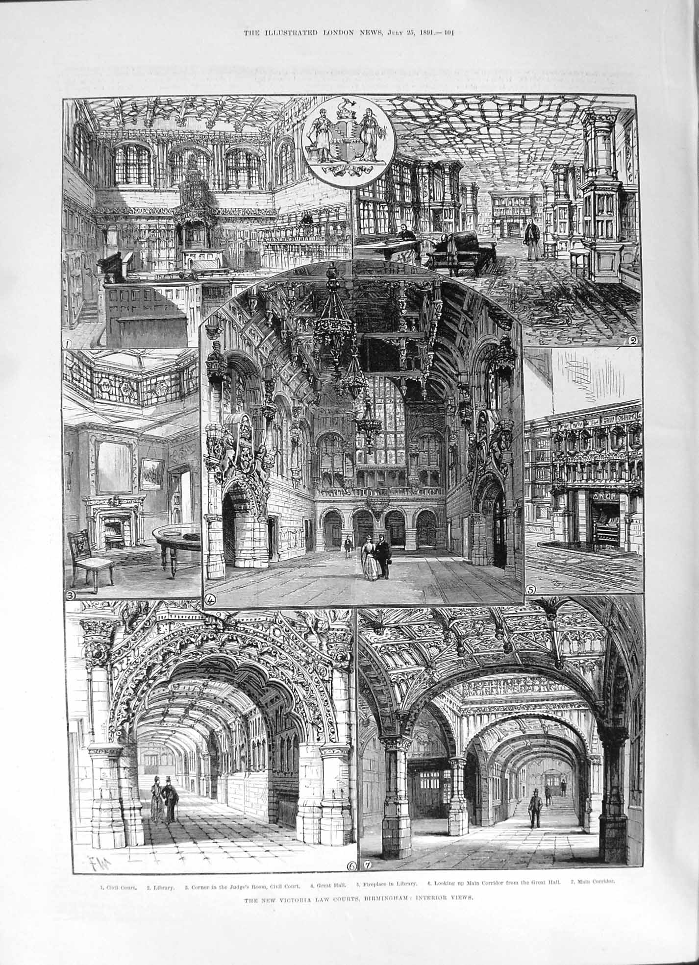 Old Print 1891 Victoria Law Courts Birmingham Interior French Sheldon African Tr