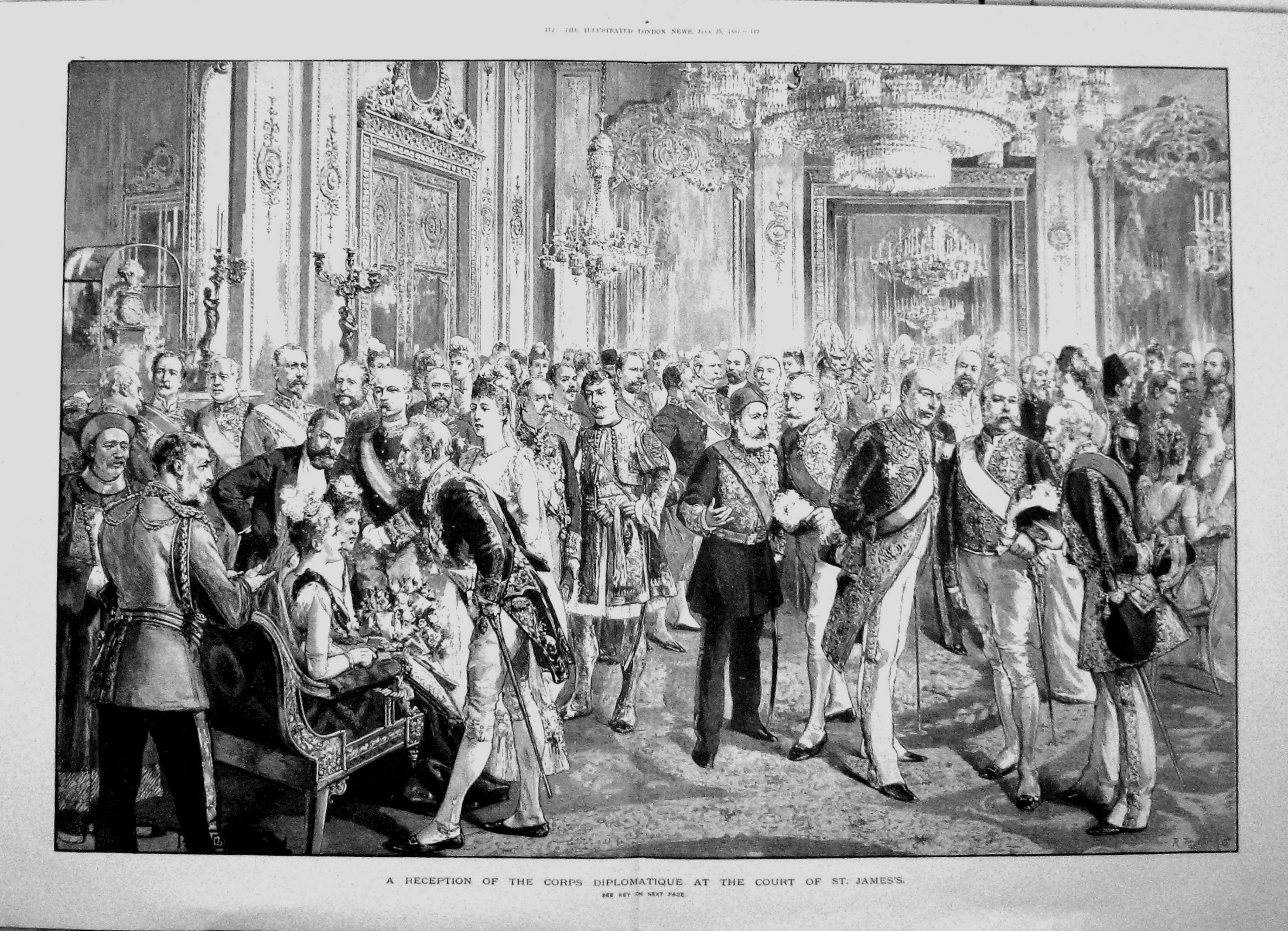Antique Print 1891 St. James Court Corps Diplomatique Reception Men Women 19th