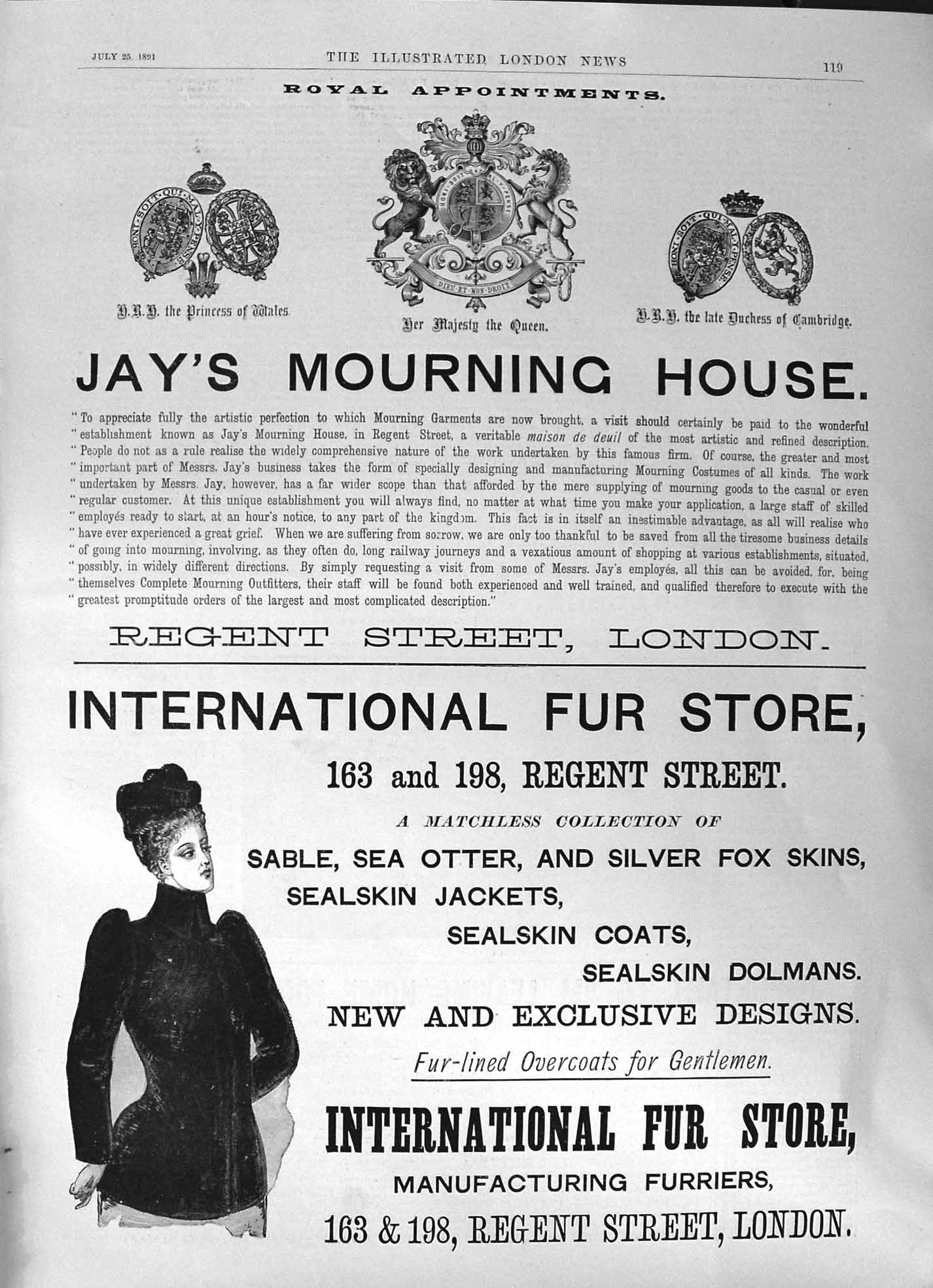 Print 1891 Advertisement Jay'S Mourning House Regent Street London Internatio