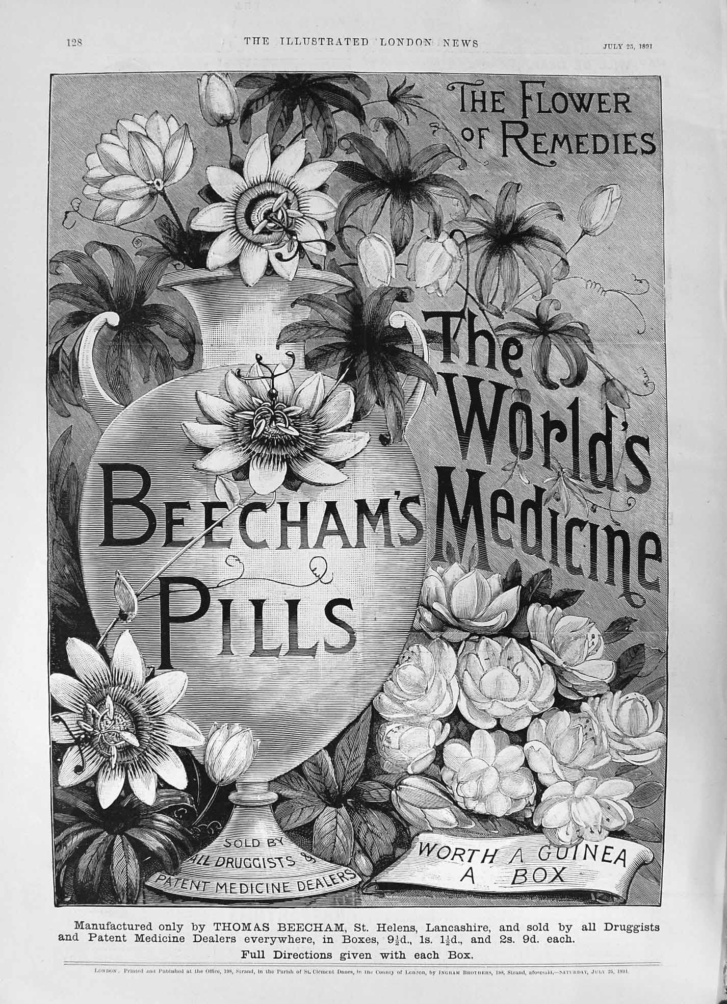 Old 1891 Advertisement Thomas Beecham'S Pills Medicine Lancashire Flo Victorian