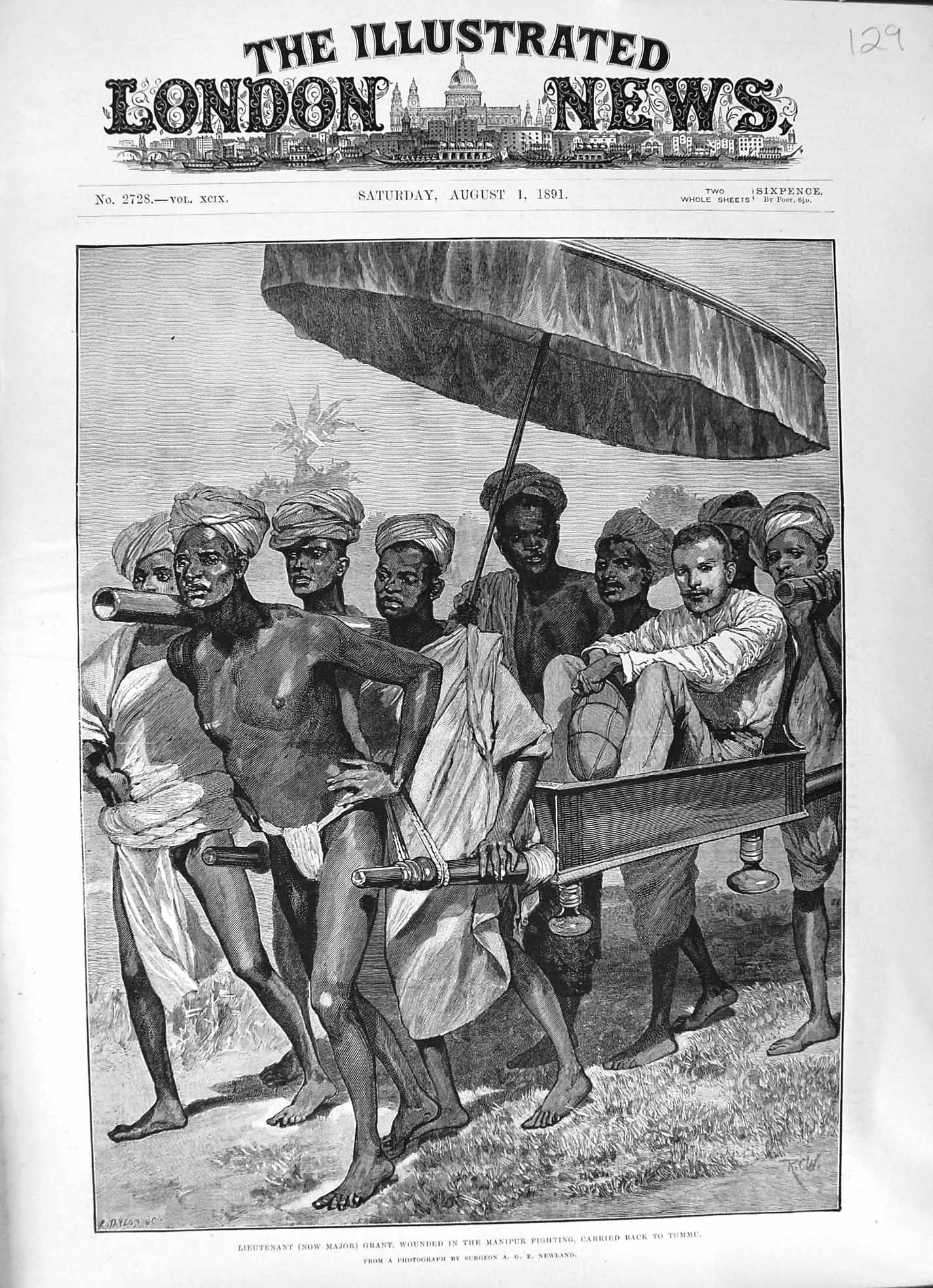 Old 1891 Manipur Fighting Wounded Lieutenant Grant Carried Tummu Newl Victorian