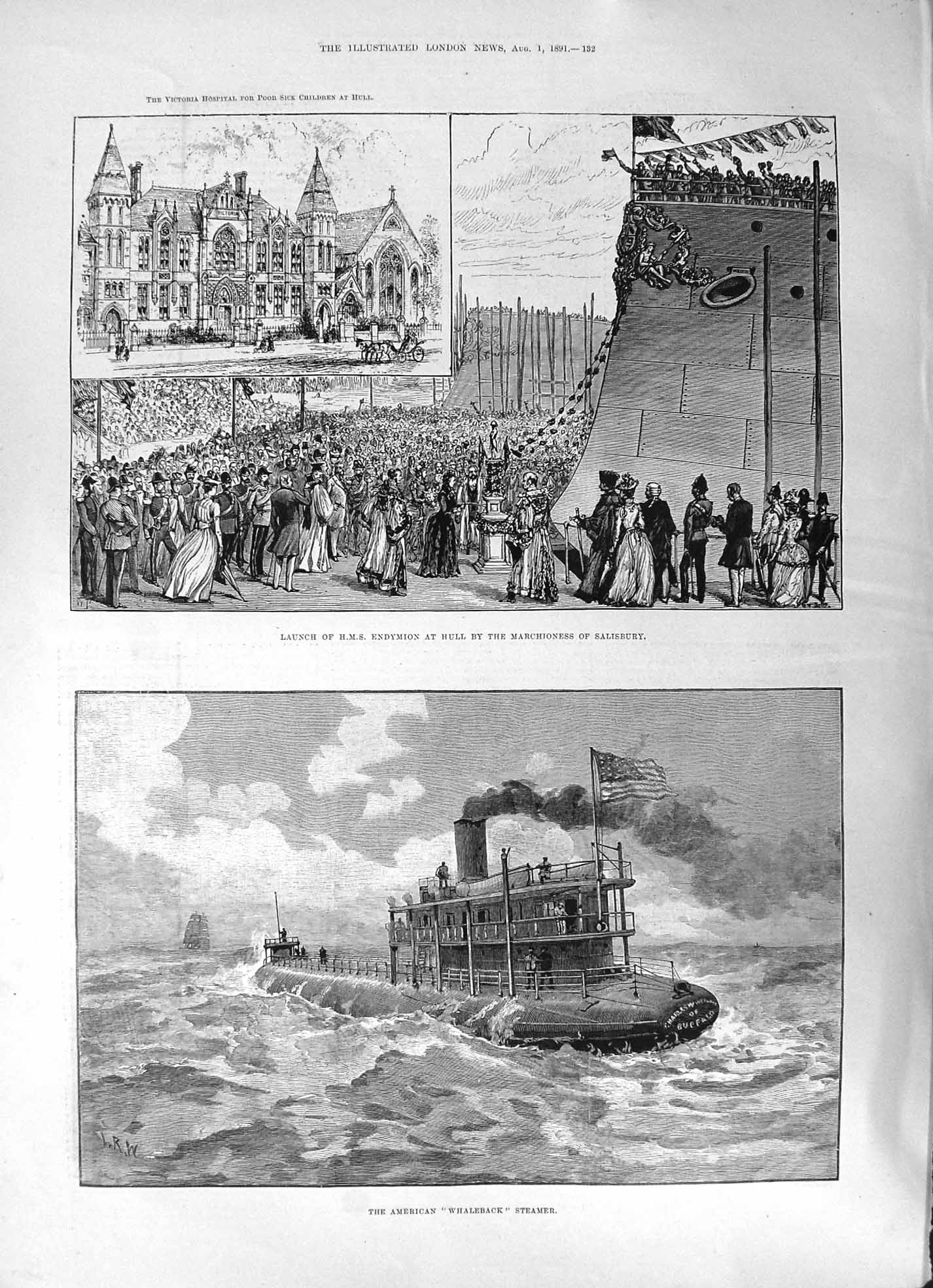 Old 1891 Endymion Ship Whaleback Steamer Prince George Greece Mayor M Victorian