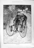 Original Old Antique Print 1891 Stolen Steed Children Outdoor Scene Bicycle