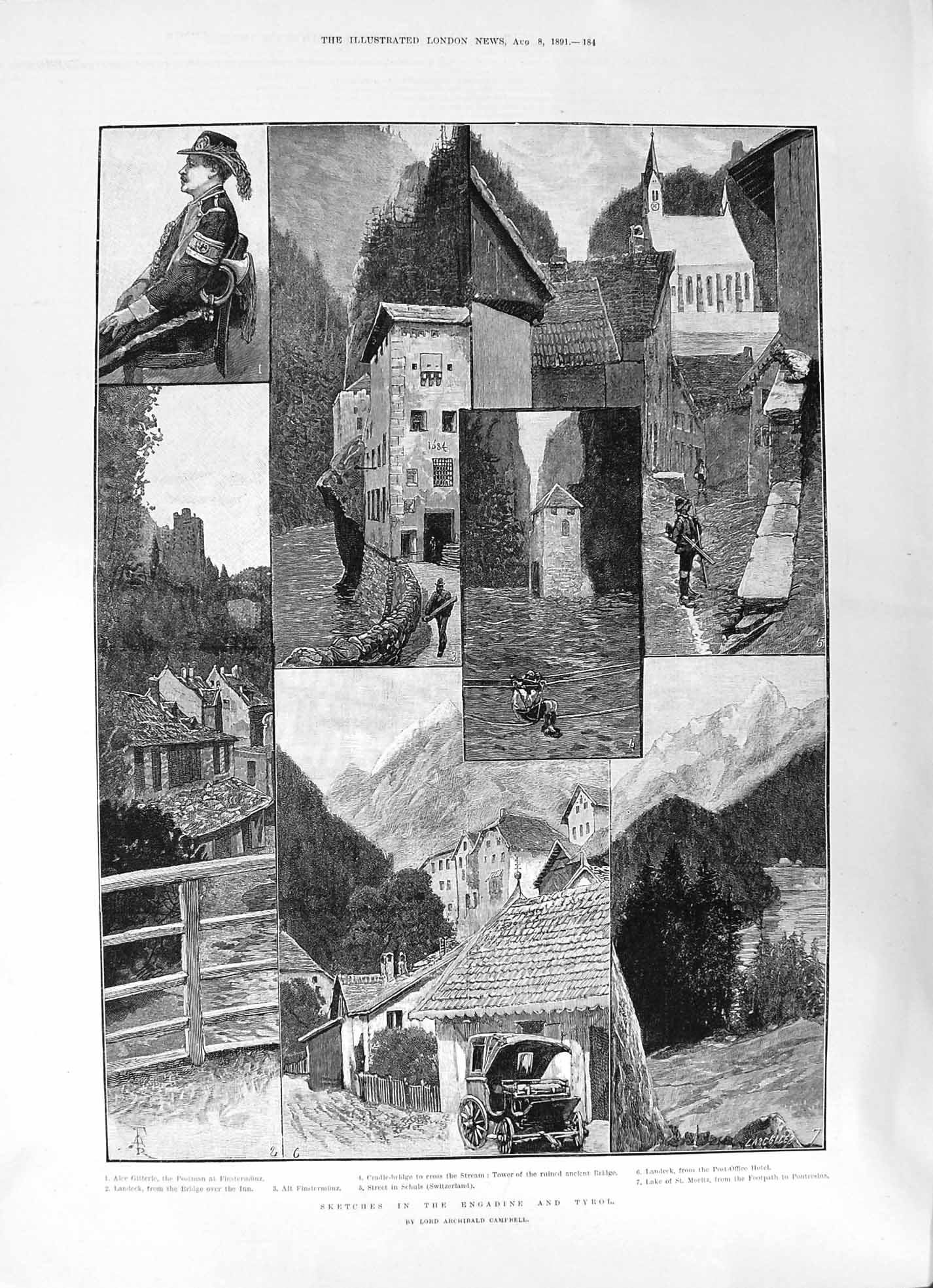 Old 1891 Engadine Tyrol Sketches Archibald Campbell Ladies Column Fis Victorian