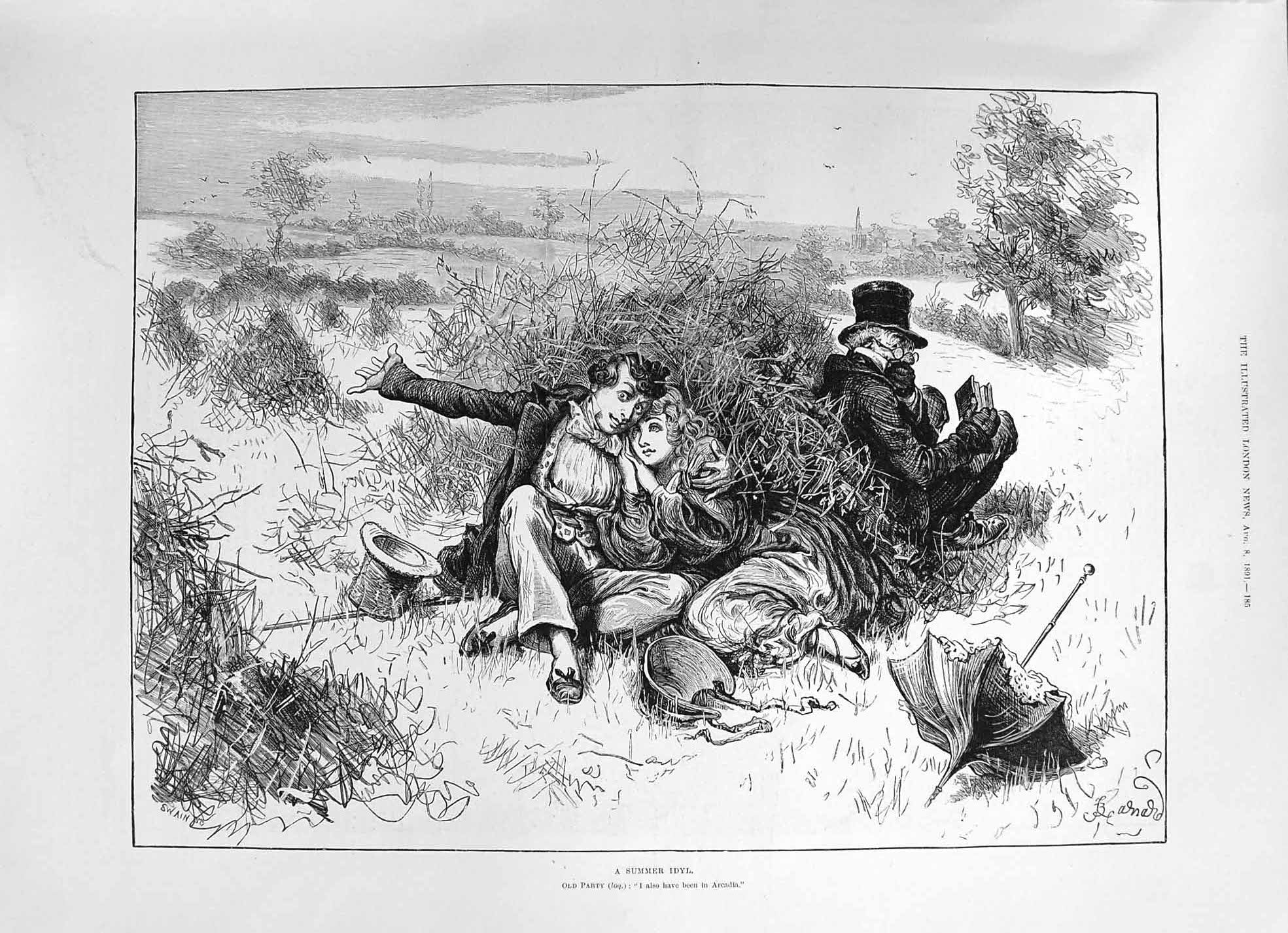 Antique Print 1891 Summer Idyl Romance Party Boy Girl Cairo Locust-Hunting 19th