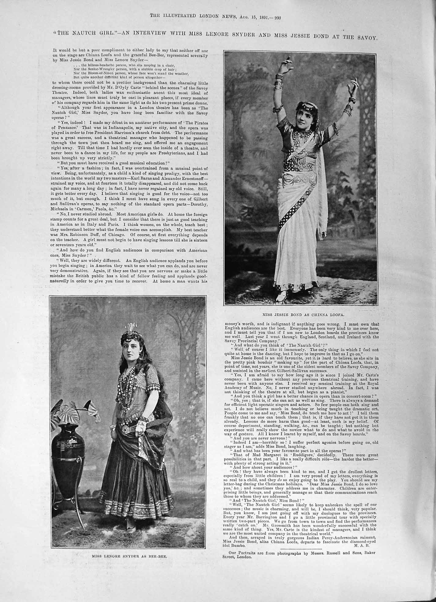 Print 1891 Nautch Girl Jessie Bond Lenore Snyder Welti Swiss Confederation Pr