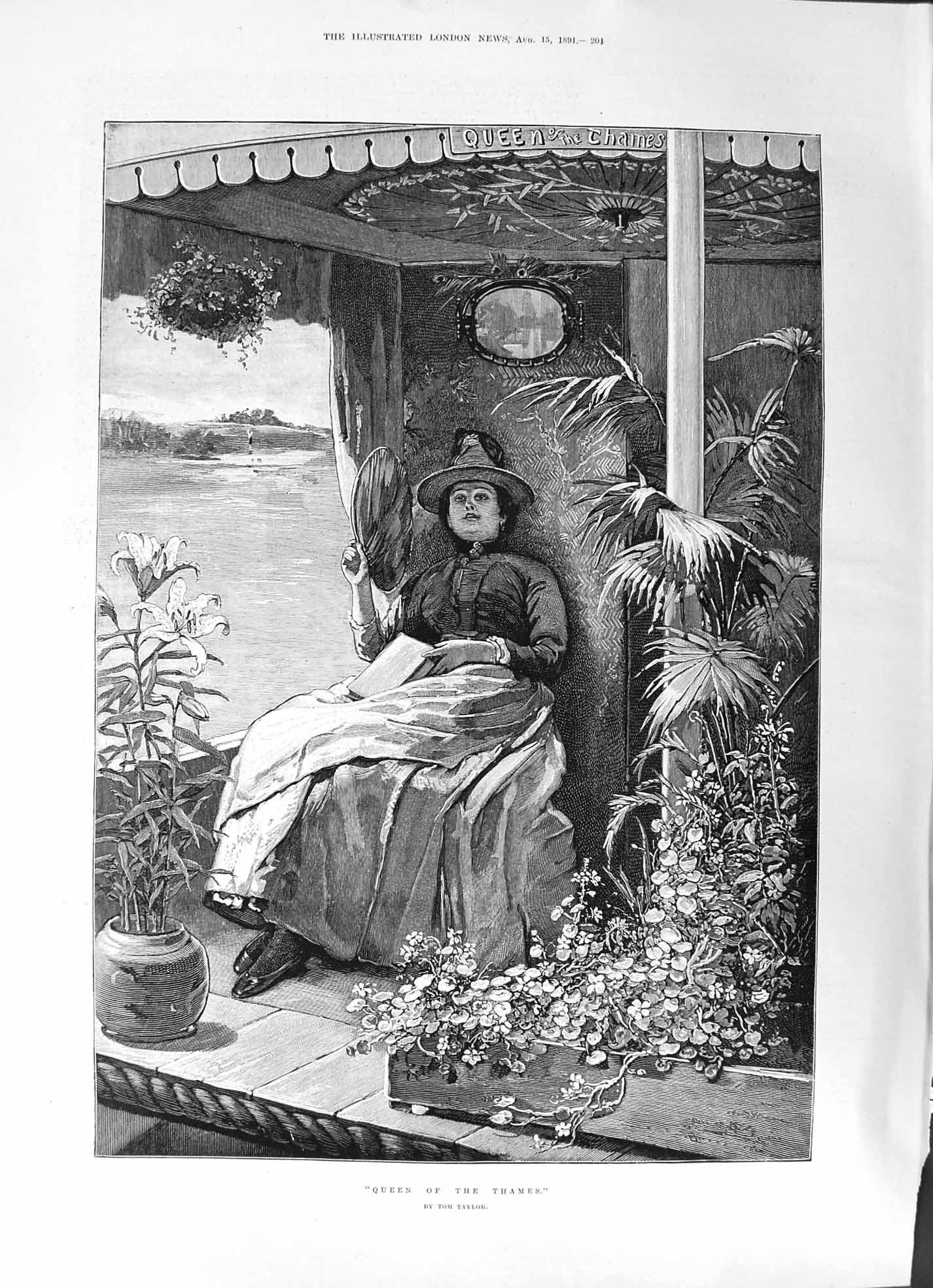Old 1891 Thames Queen Tom Taylor Woman Outdoor Scene Joseph Fayrer James 19th