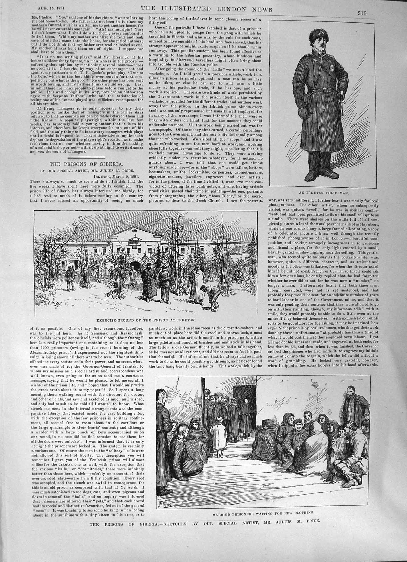 Old 1891 Irkutsk Prison Exercise-Ground Siberia Price Convict Gentlem Victorian