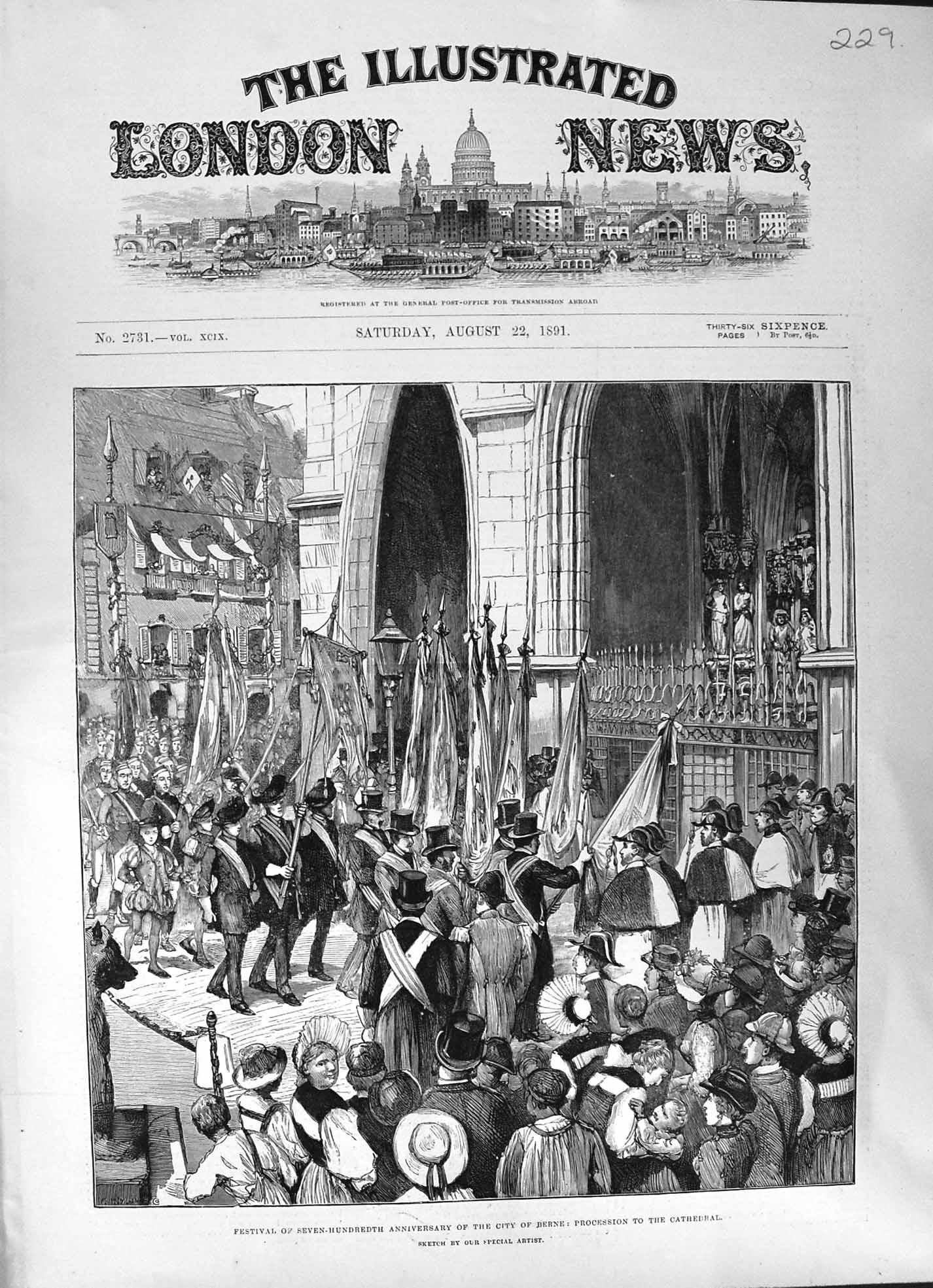 Old 1891 Berne City Seven-Hundredth Anniversary Festival Cathedral Pr Victorian