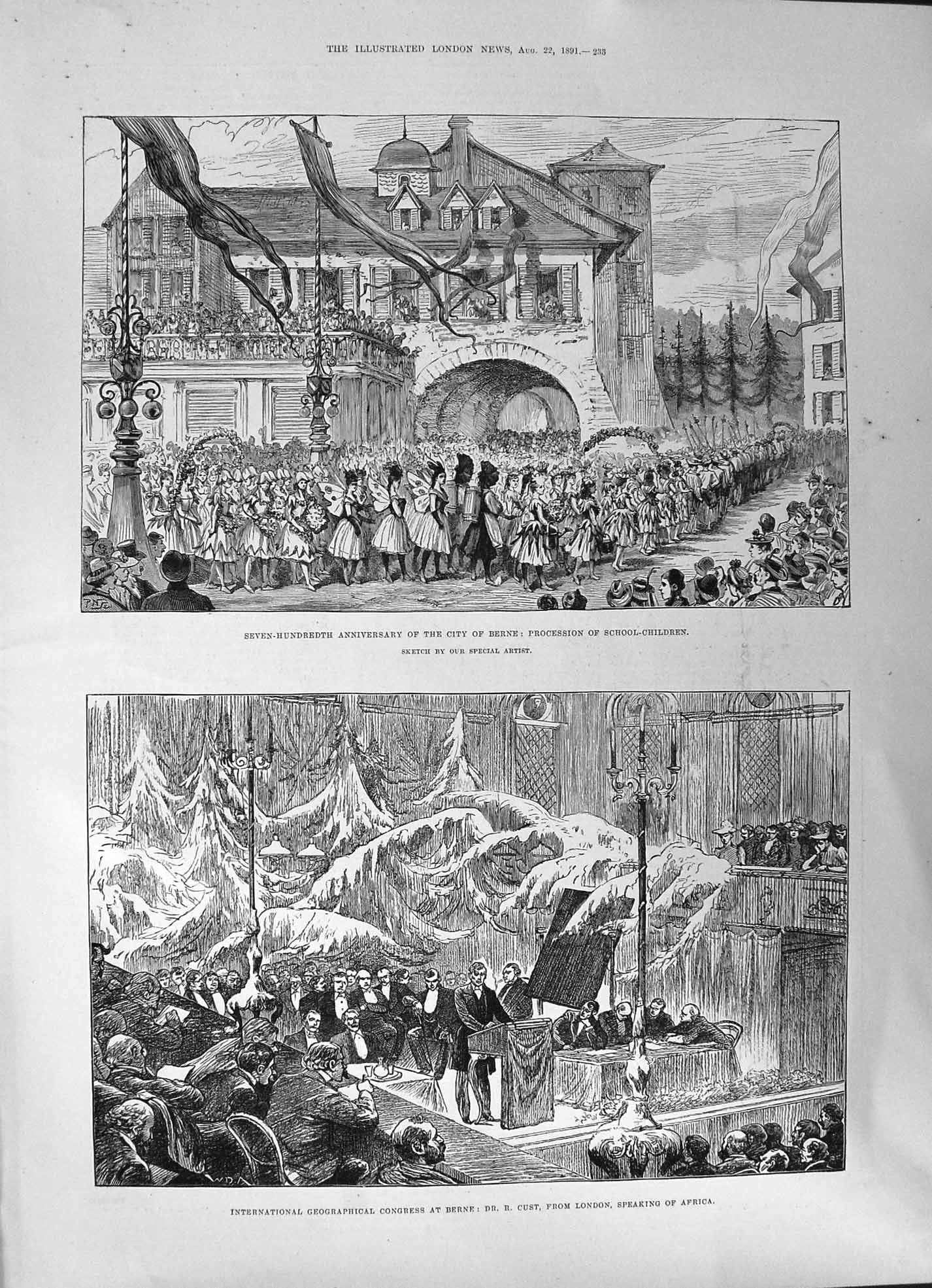 Old 1891 Berne Anniversary Procession Children Congress Reid Cardiff Victorian