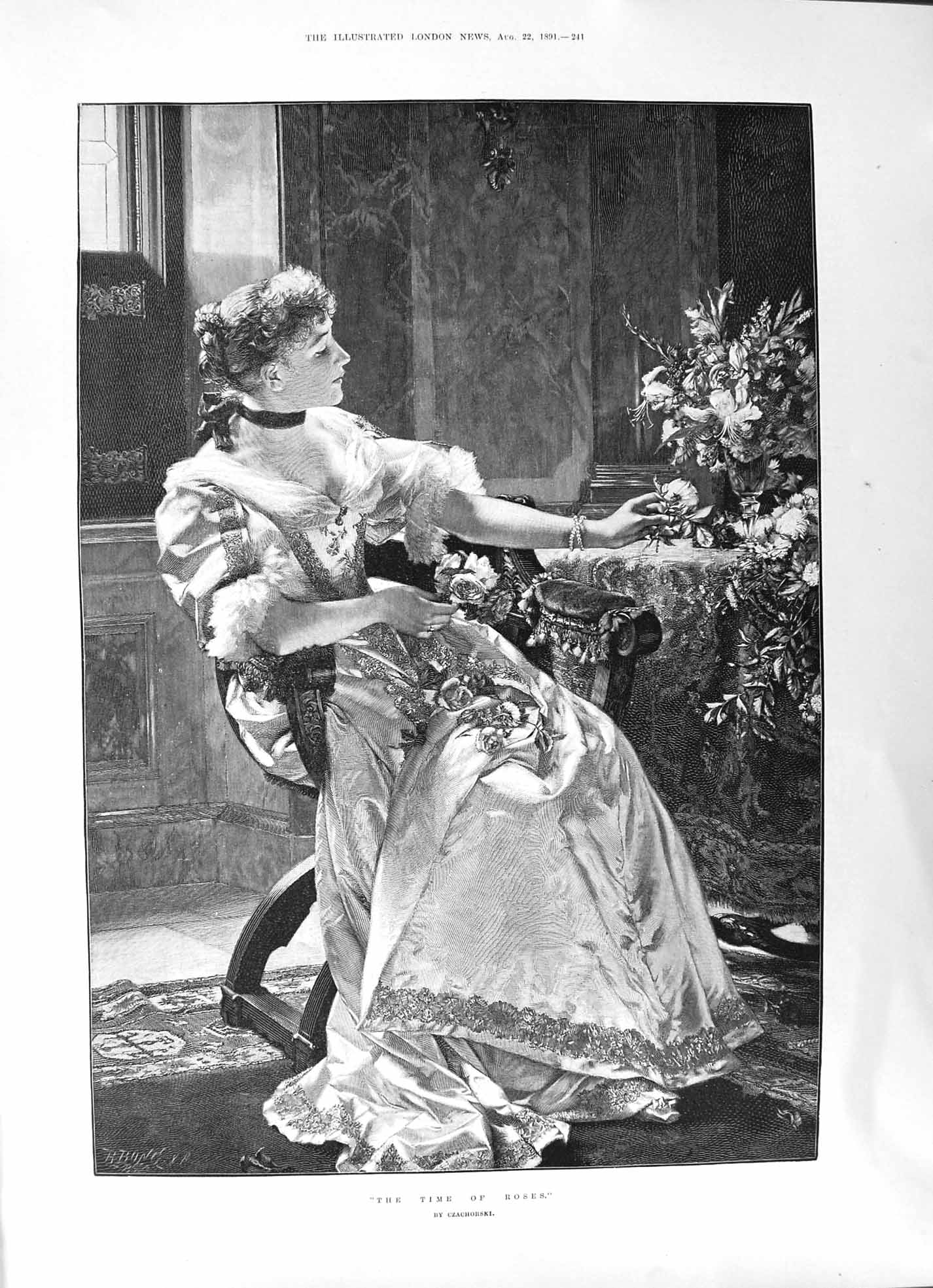 Old 1891 Roses Czachorski Woman Lady Lowell House Cambridge Massachus Victorian