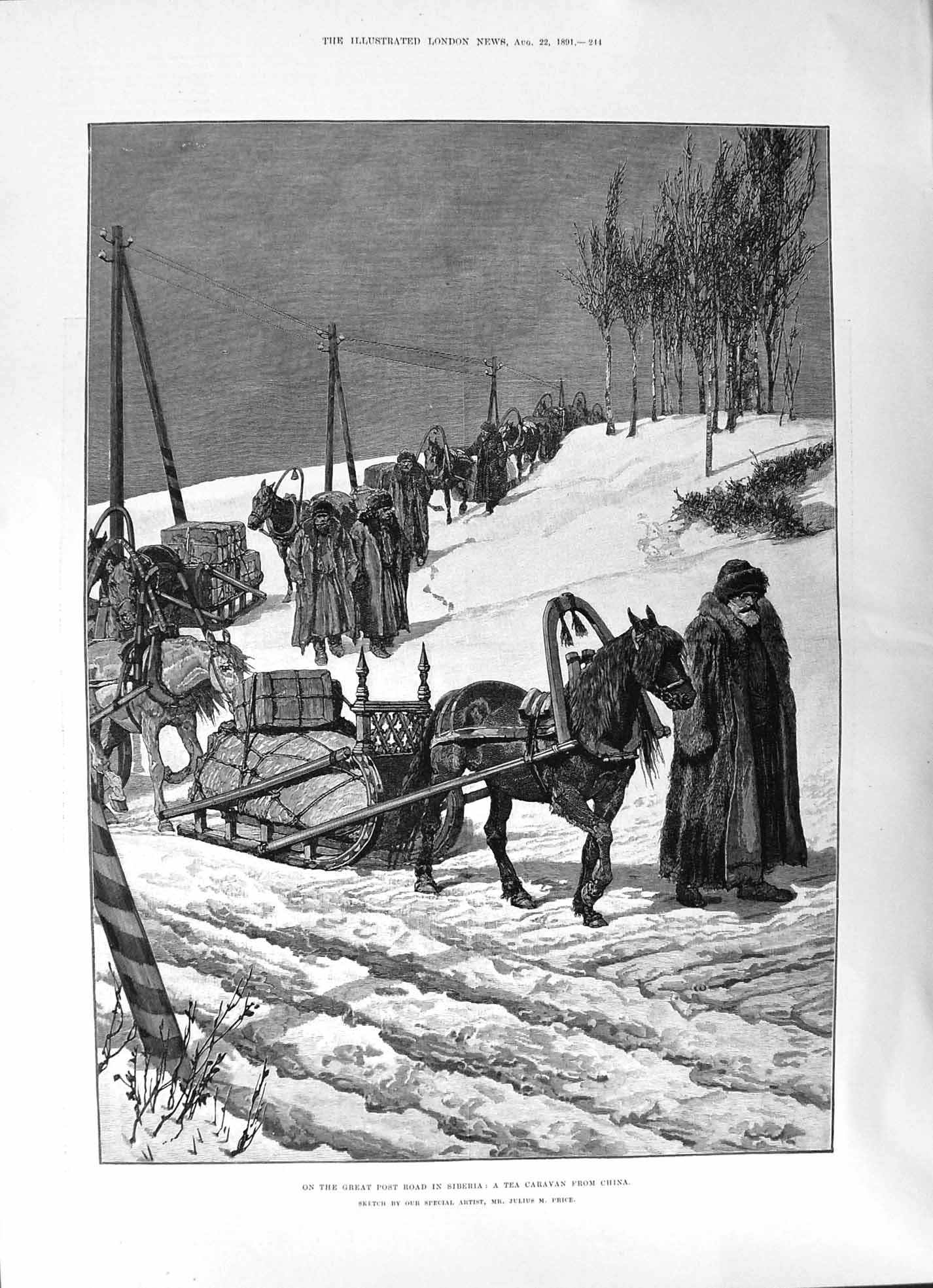 Old 1891 Great Post Road Siberia Tea Caravan Julius Price Horses House I 19th