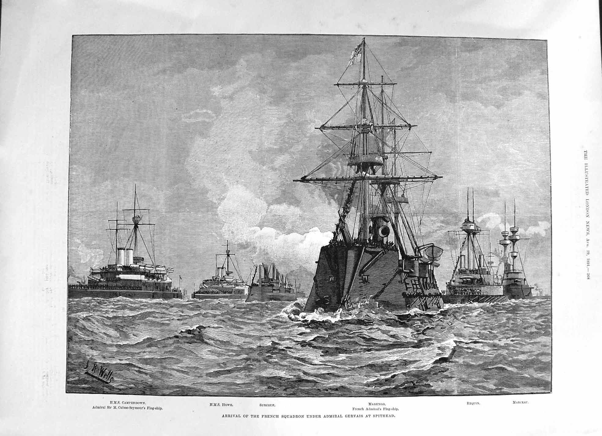 Print 1891 French Squadron Admiral Gervais Spithead Waddington Ambassador Clan