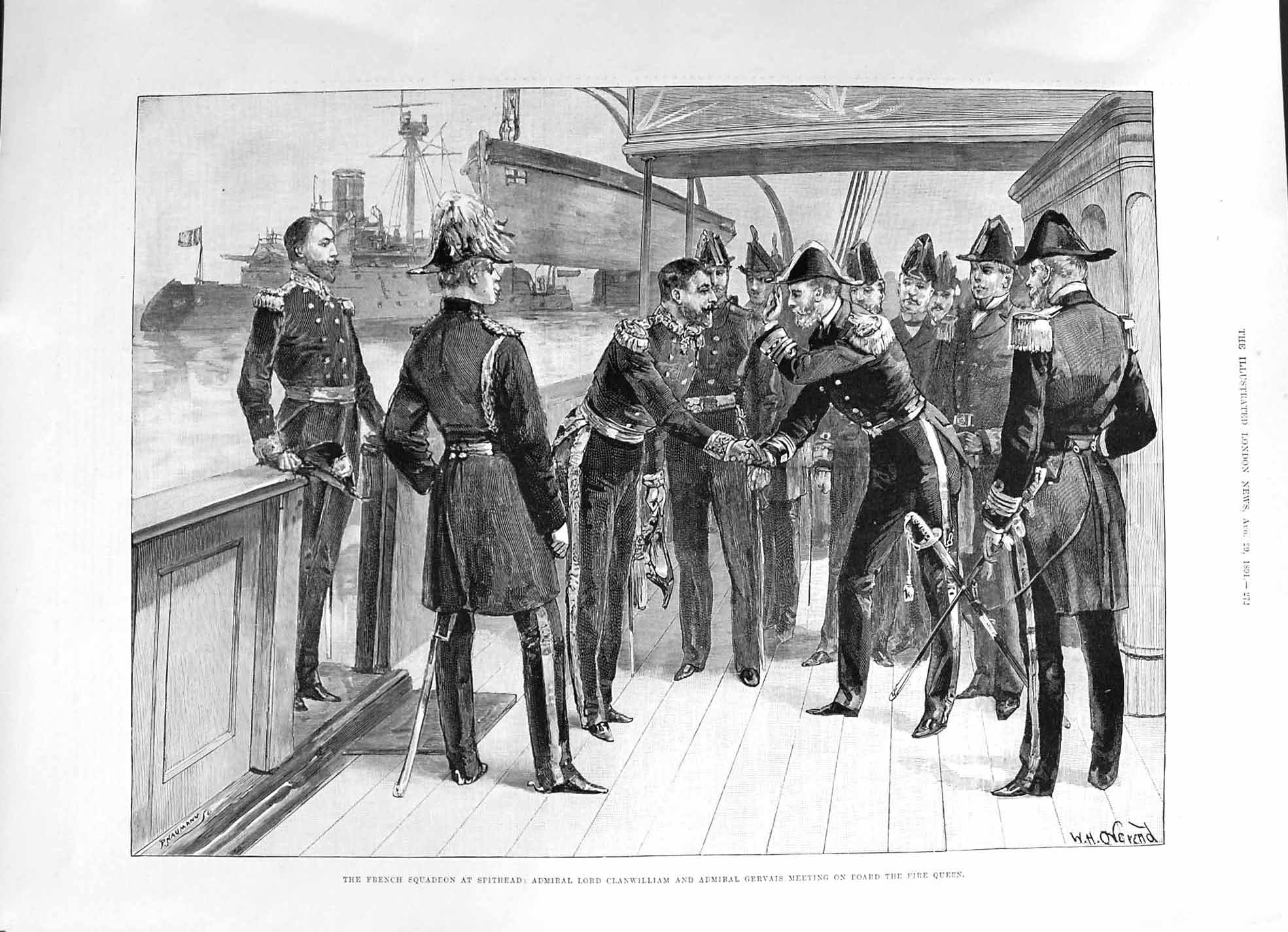 Old 1891 French Squadron Spithead Clanwilliam Gervais Cricket Sport R Victorian