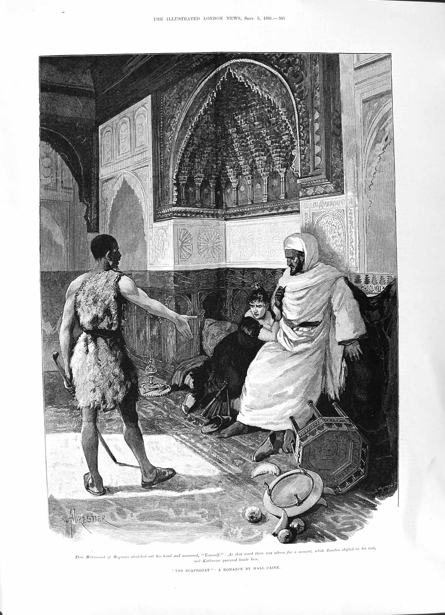 Old 1891 Scapegoat Romance Hall Caine Drawing Forestier Mohammed Bena Victorian