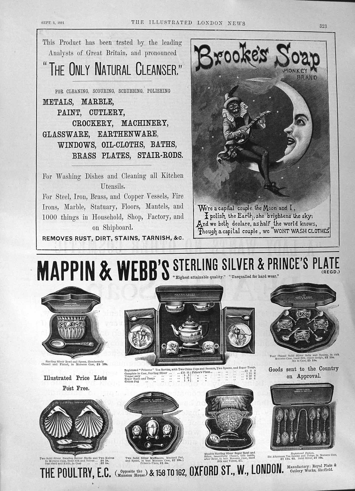 Old 1891 Brooke'S Soap Monkey Brand Mappin Webb Sterling Silver Plate Victorian