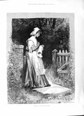 Original Old Antique Print 1891 Woman Priscilla Outdoor Scene Davidson Knowles