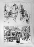 Antique Print 1891 Clare Market Clearance Doomed Houses Men Women Children 19th