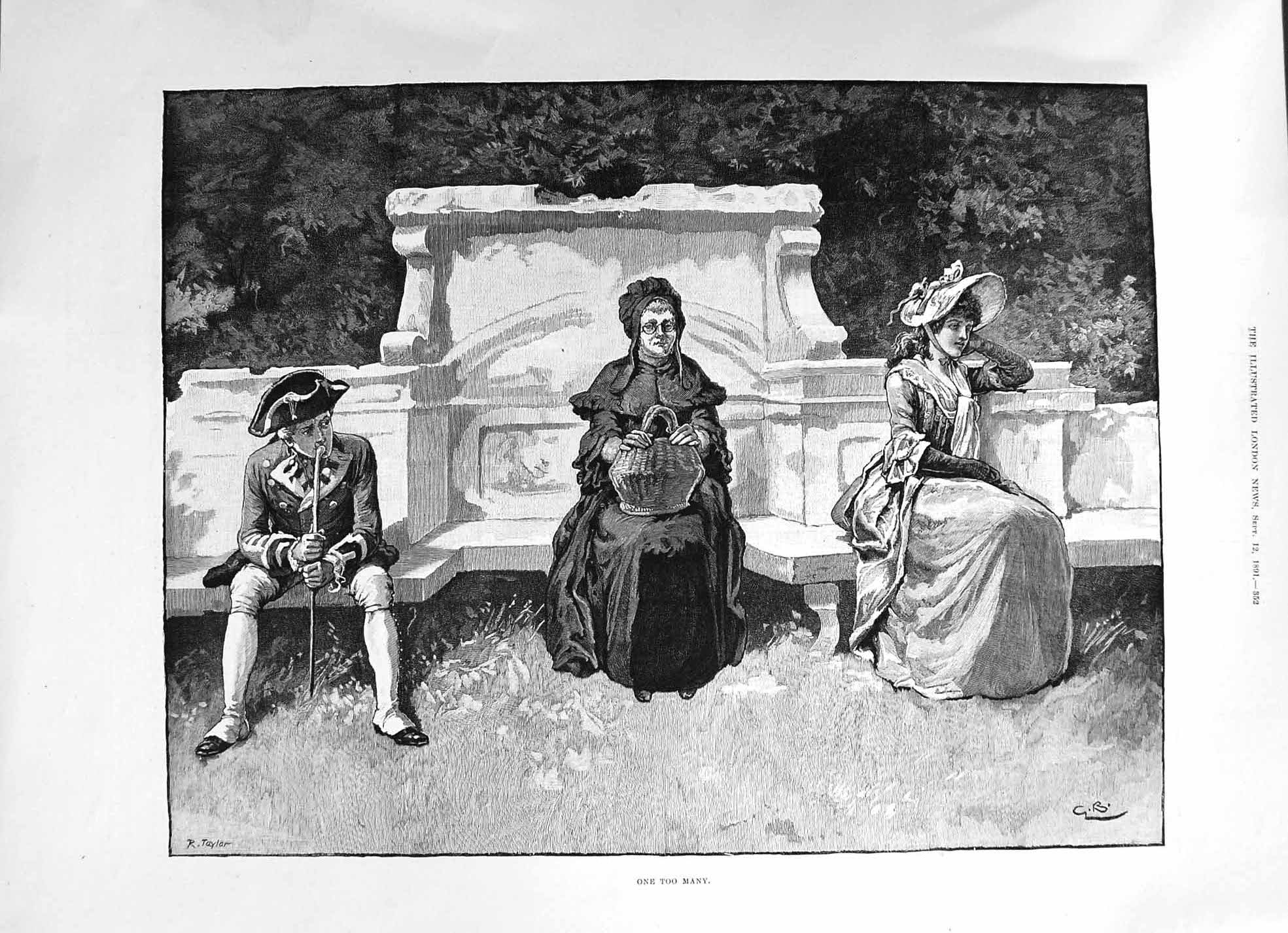 Old 1891 Outdoor Garden Scene Woman Man Trans-Baikal Sketch Lake Baik Victorian