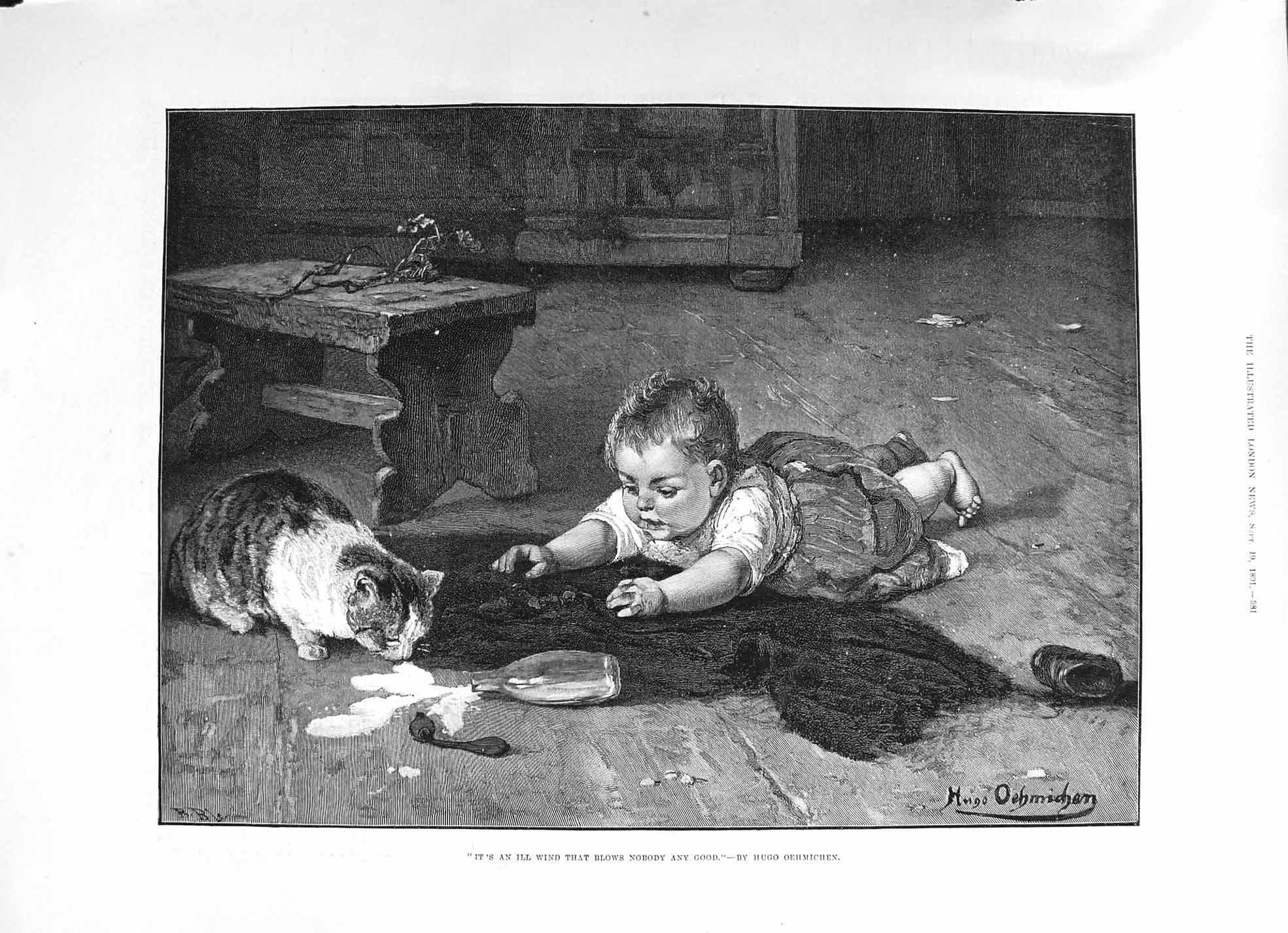 Old 1891 Young Baby Cat Infant Child Hugo Oehmichen Augustin Daly Int Victorian