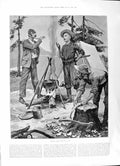 Antique Print 1891 Wild West Holiday Time Men Outdoor Scene Tents Campfire 19th