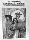 Antique Old Print 1891 Women Children Harvest Thanksgiving Preparing Walker