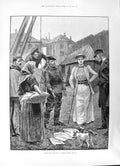 Old 1891 Woodville Sketch Cheap Lot French Fishing Village Women Men Victorian