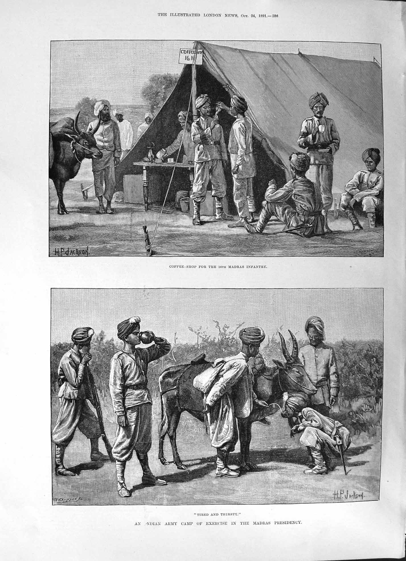 Old Print 1891 Madras Infantry Coffee-Shop Indian Army Camp Exercise Presidency