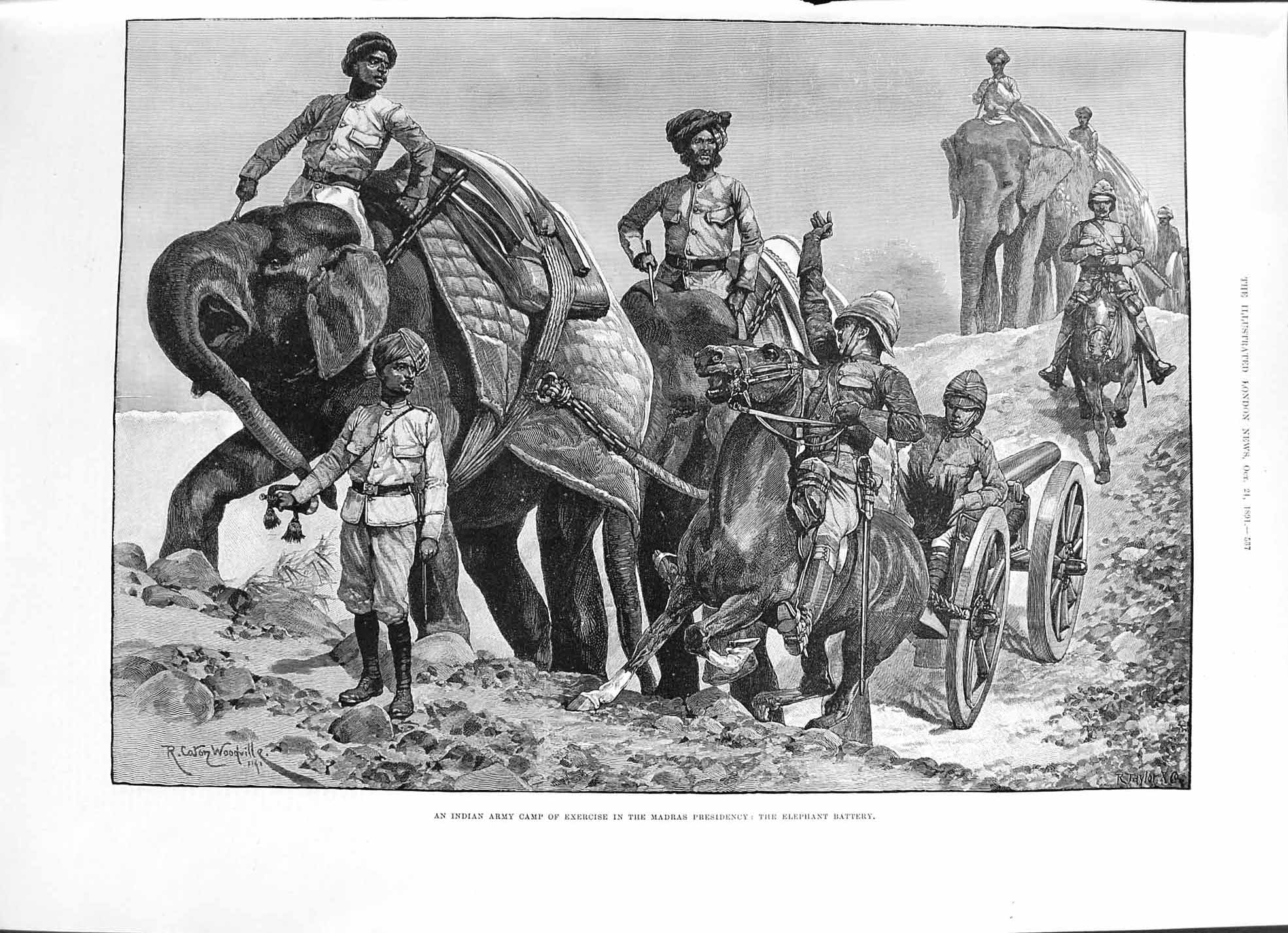 Old 1891 Indian Army Camp Exercise Madras Presidency Elephant Battery Victorian
