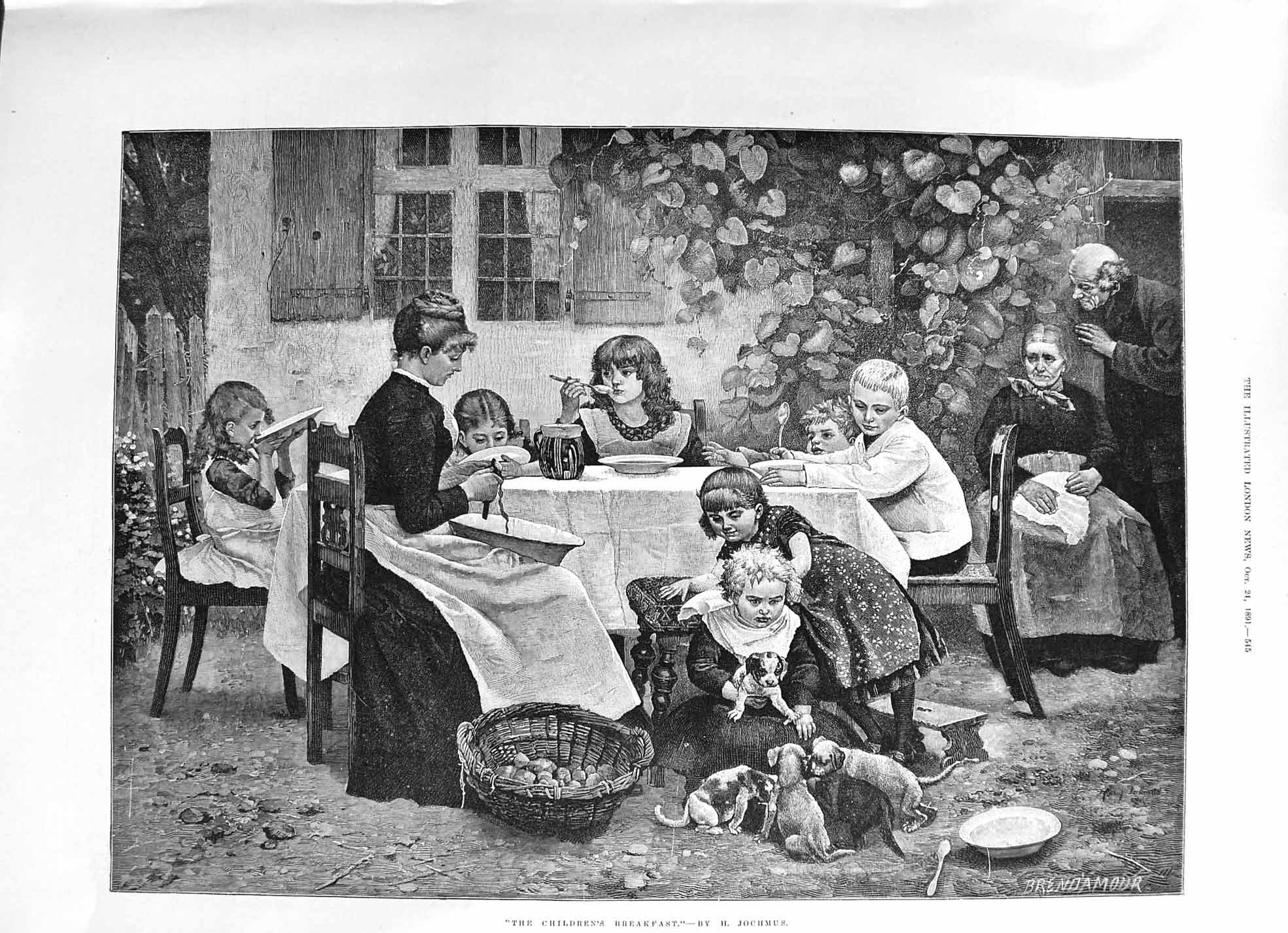 Old 1891 Children Breakfast Jochmus Mother Grandparents Family Outdoo Victorian