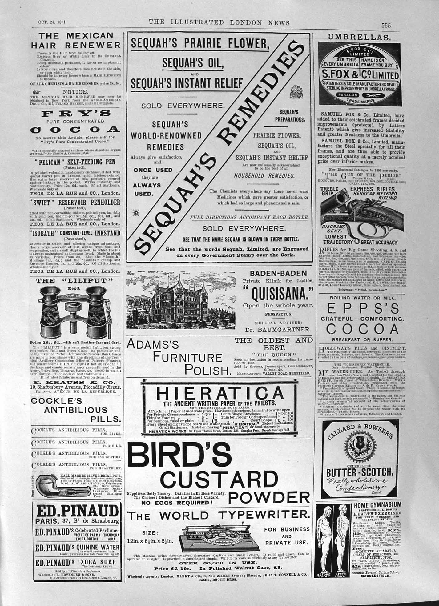 Old 1891 Bird Custard Typewriter Sequah'S Epps Beechams Pills Medicin Victorian