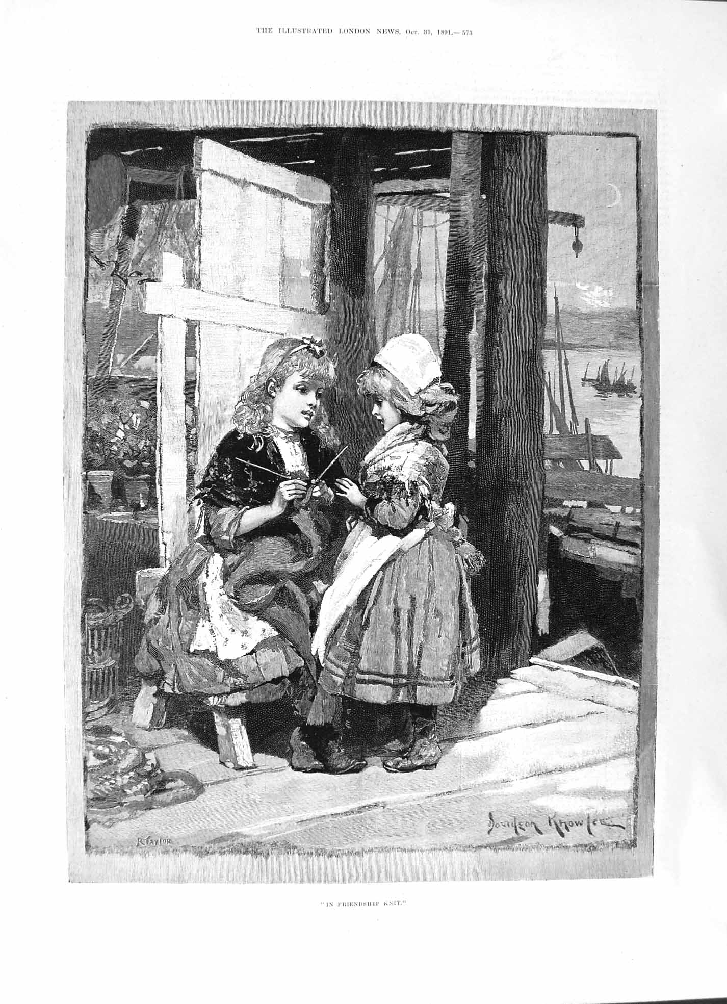 Old 1891 Children Knitting Knowles Queen Prince Statue Aristolochia K Victorian