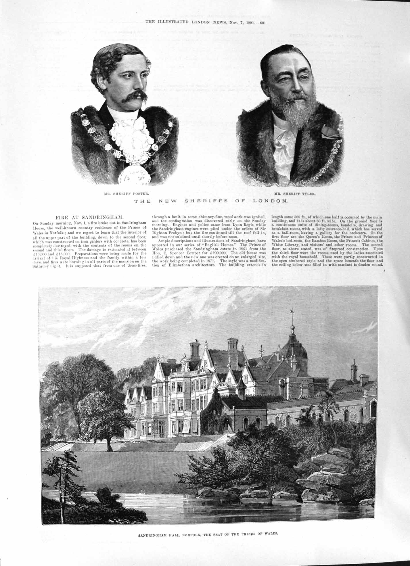 Old 1891 London Sheriffs Foster Tyler Sandringham Hall Fire Charles W Victorian