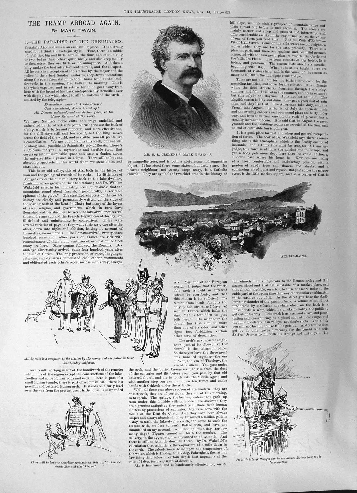 Old 1891 Clemens Tramp Abroad Again Mark Twain Bourget Lake Campanus Victorian