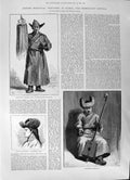 Old Print 1891 Mongolian Pilgrim Prayer-Banner Girl Musician Lama Buddhist Pries