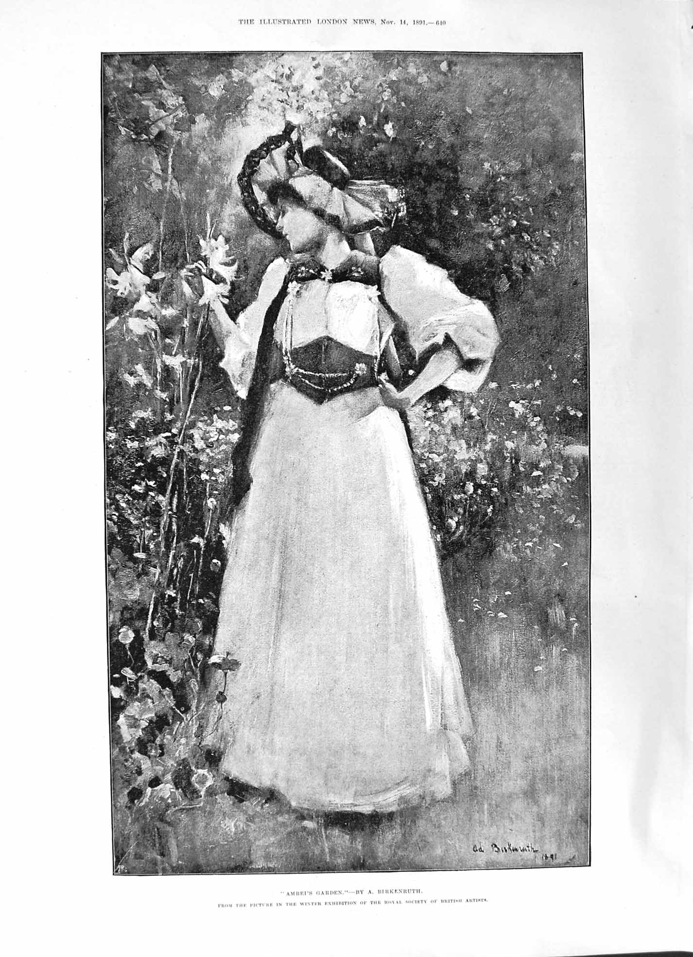 Old 1891 Amrei'S Garden Birkenruth Outdoor Scene Flowers Romeo Coates Victorian
