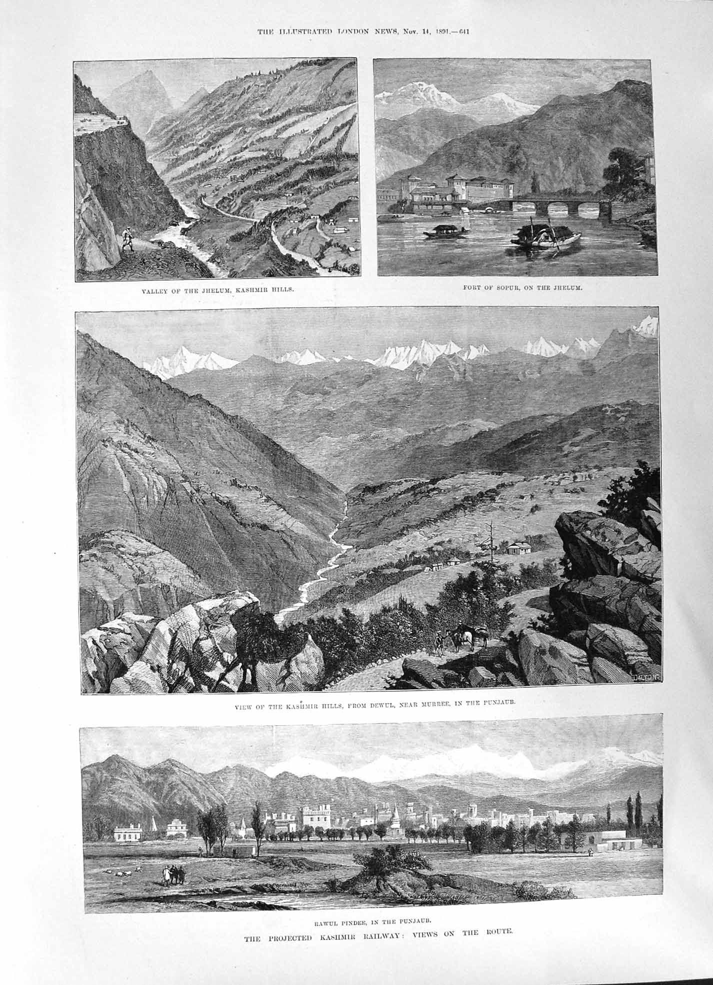 Old 1891 Jhelum Valley Kashmir Hills Sopur Fort Dewul Punjaub Rawul P Victorian
