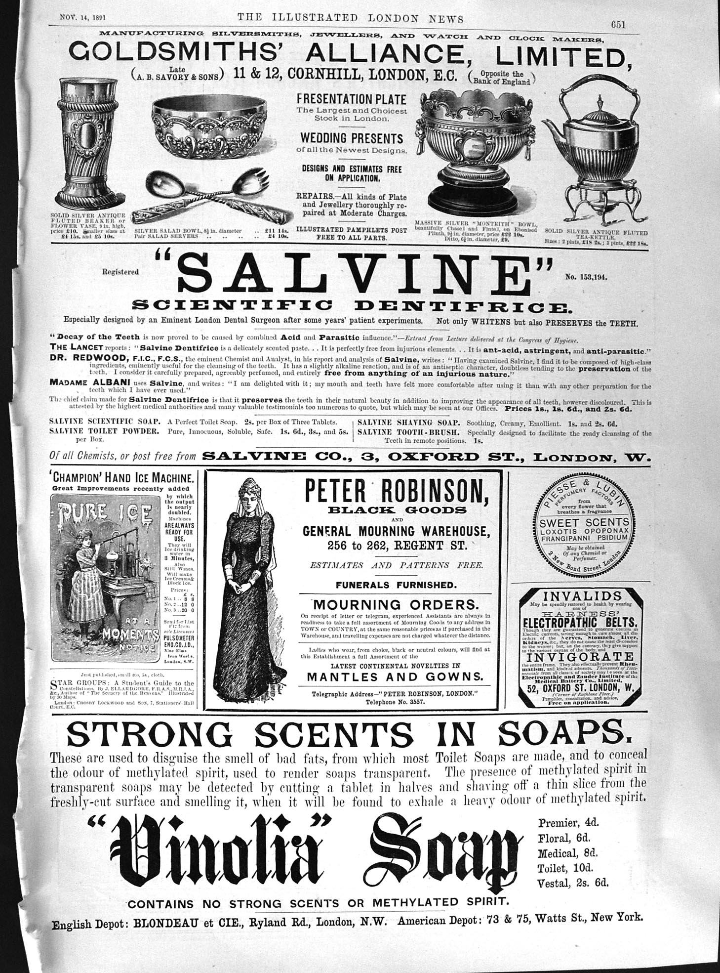 Old Print 1891 Gsmiths Salvine Vinolia Soap Beechams Pills Clarke'S Ligh 19th