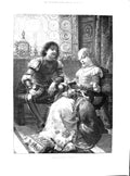 Original Old Antique Print 1891 Three Good Friends Portrait Woman Man Dog Detti