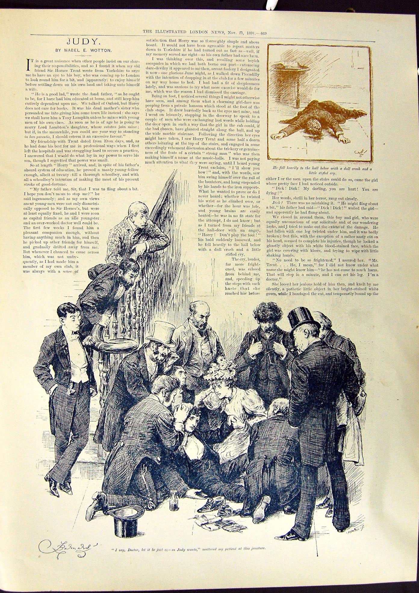 Original Old Antique Print 1891 Judy Mabel Wotton Story Illustration Victorian