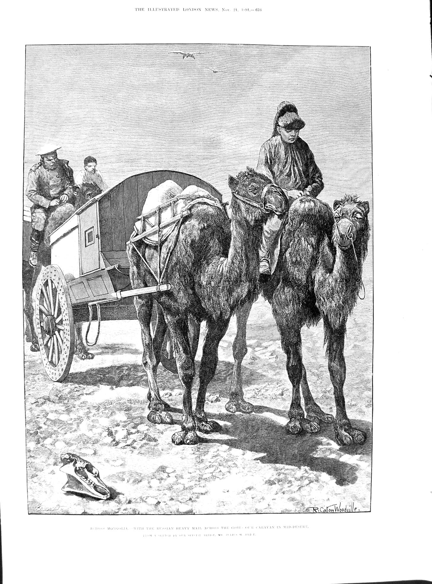 Print 1891 Mongolia Camels Caravan Russian Mail Gobi Desert Julius Price Stead