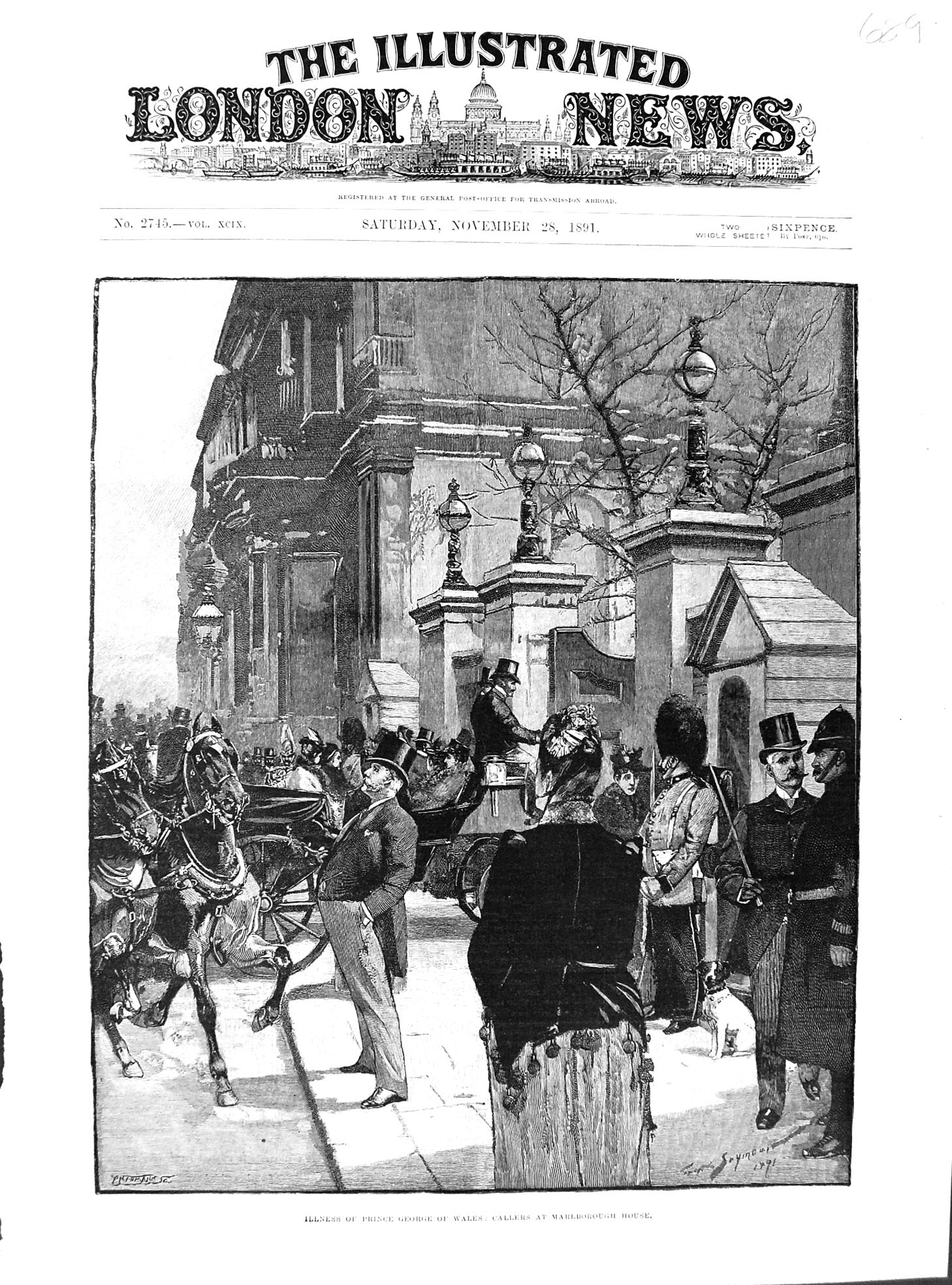 Antique Old Print 1891 Illness Prince George Wales Marlborough House Callers