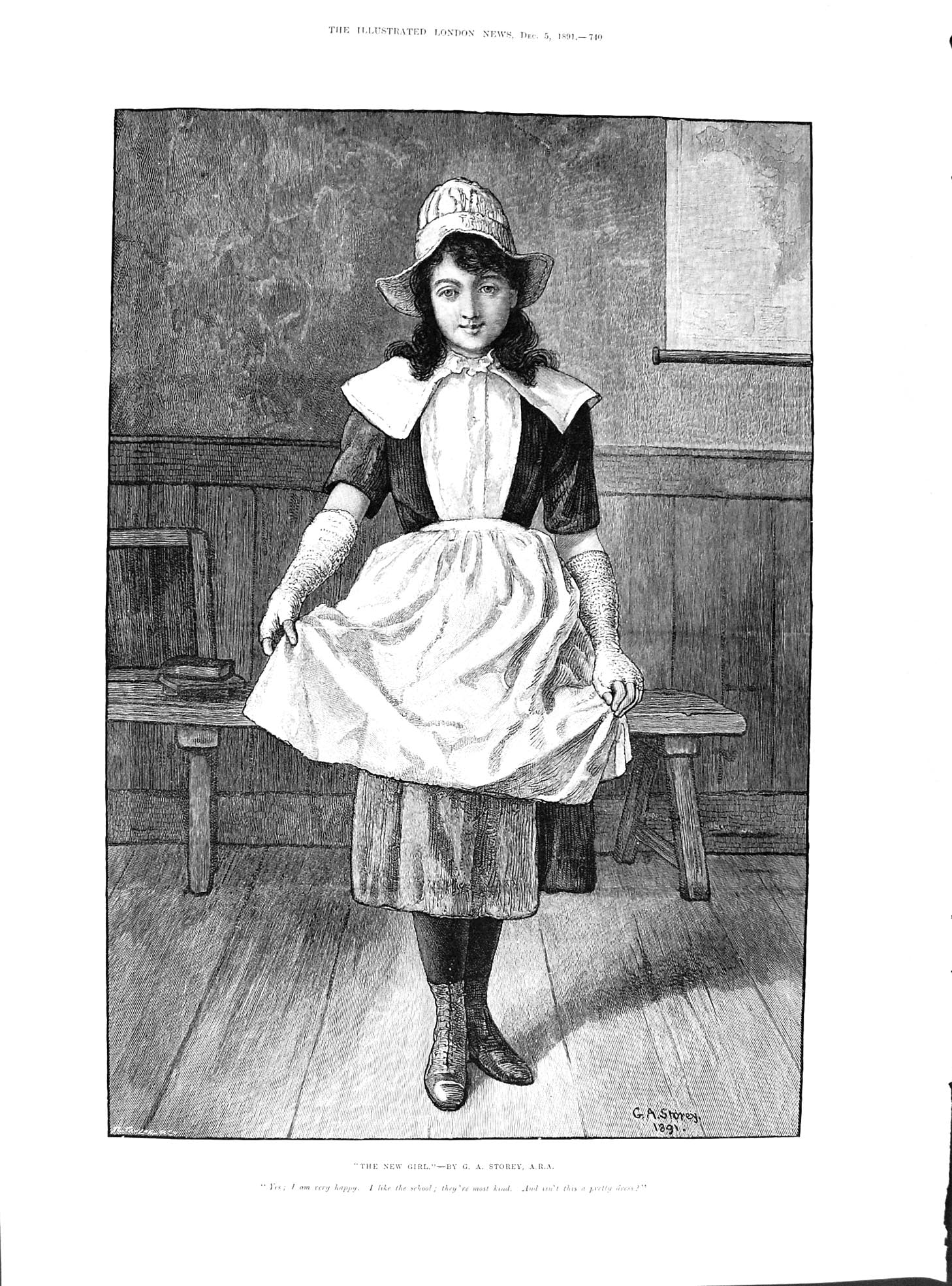 Antique Old Print 1891 Young School Girl Storey Barrie Little Minister Lang