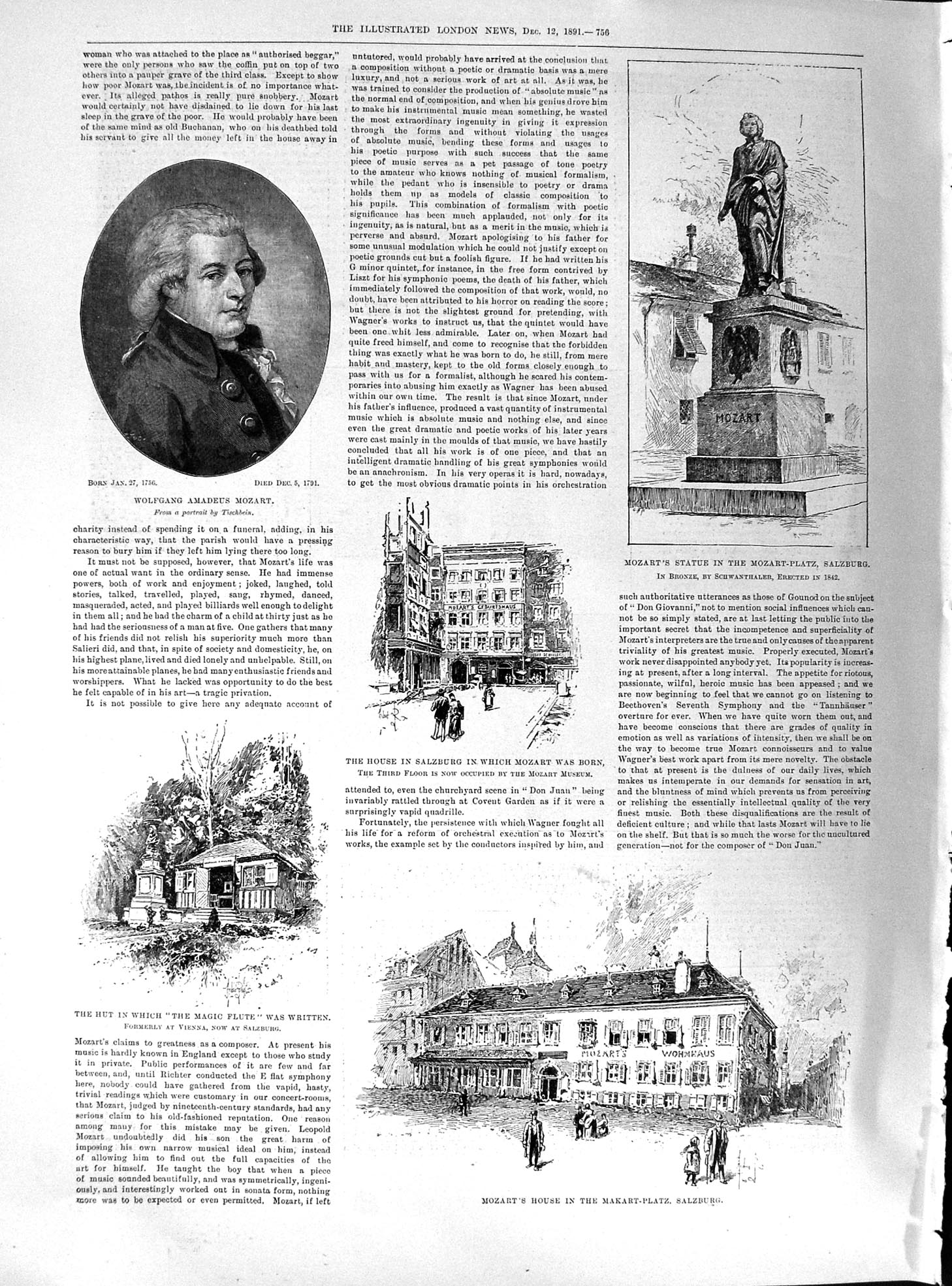 Old 1891 Wolfgang Amadeus Mozart Statue Salzburg House Makart-Platz D Victorian